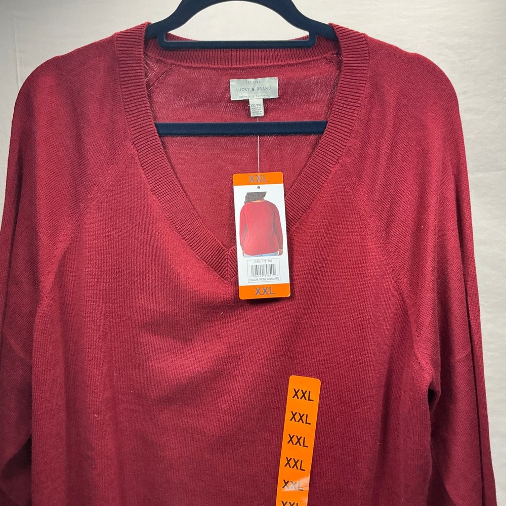 Lucky Brand V-Neck Sweater Pullover Knit Top Long Sleeve Casual‎ XXL